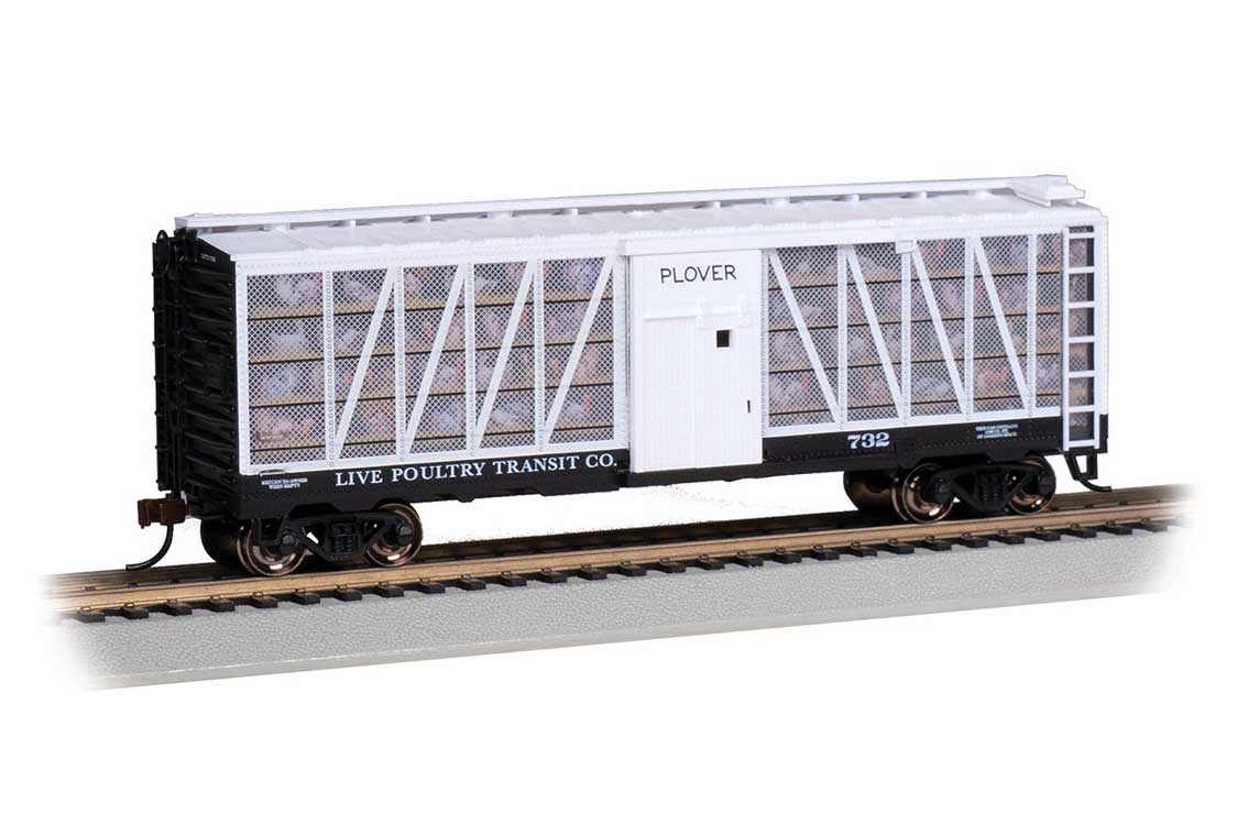 Poultry Stock Car with Turkeys - Ready to Run -- Live Poultry Transit #732 (Plover; white, black)