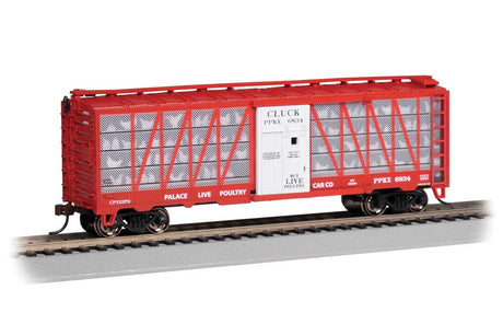 Poultry Stock Car with Chickens - Ready to Run -- Palace Live Poultry Co. PPKX #6834 (Boxcar Red, White Door; "Cluck" Slogan
