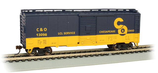 Pullman-Standard PS-1 40' Steel Boxcar - Ready to Run - Silver Series(R) -- Chesapeake & Ohio #13098 (blue, yellow; Large C&O Logo, LCL)-1