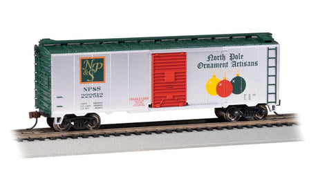 Pullman-Standard PS-1 40' Steel Boxcar - Ready to Run - Silver Series(R) -- North Pole Ornament Artisans (white, green, red)