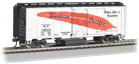 Track Cleaning 40' Boxcar, Removable Dry Pad - Ready to Run - Silver Series -- Western Pacific #19522 (silver, orange, black; Large Feather)