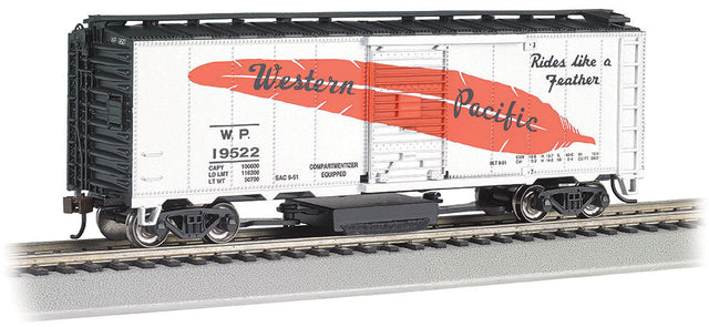 Track Cleaning 40' Boxcar, Removable Dry Pad - Ready to Run - Silver Series -- Western Pacific #19522 (silver, orange, black; Large Feather)