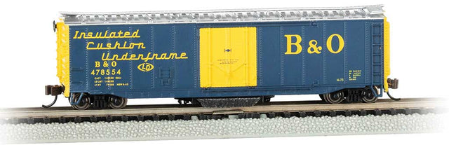 Track Cleaning 50' Plug-Door Boxcar - Ready to Run -- Baltimore & Ohio #478554 (blue, yellow; Cushion Underframe Markings)