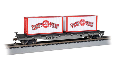50' Flatcar w/Containers - Ready to Run -- Ringling Bros. and Barnum & Bailey #80701 (silver, red)