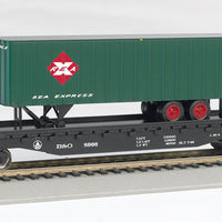 52' 6" Flatcar w/35' Piggyback Trailer - Ready to Run - Silver Series(R) -- Baltimore & Ohio w/REA Trailer (black, Car; green, red Trailer)