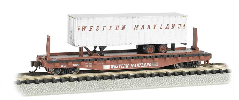 52'6" Flatcar with 35' Trailer - Ready to Run - Silver Series(R) -- Western Maryland #7020 (Boxcar Red w/silver WM Trailer)