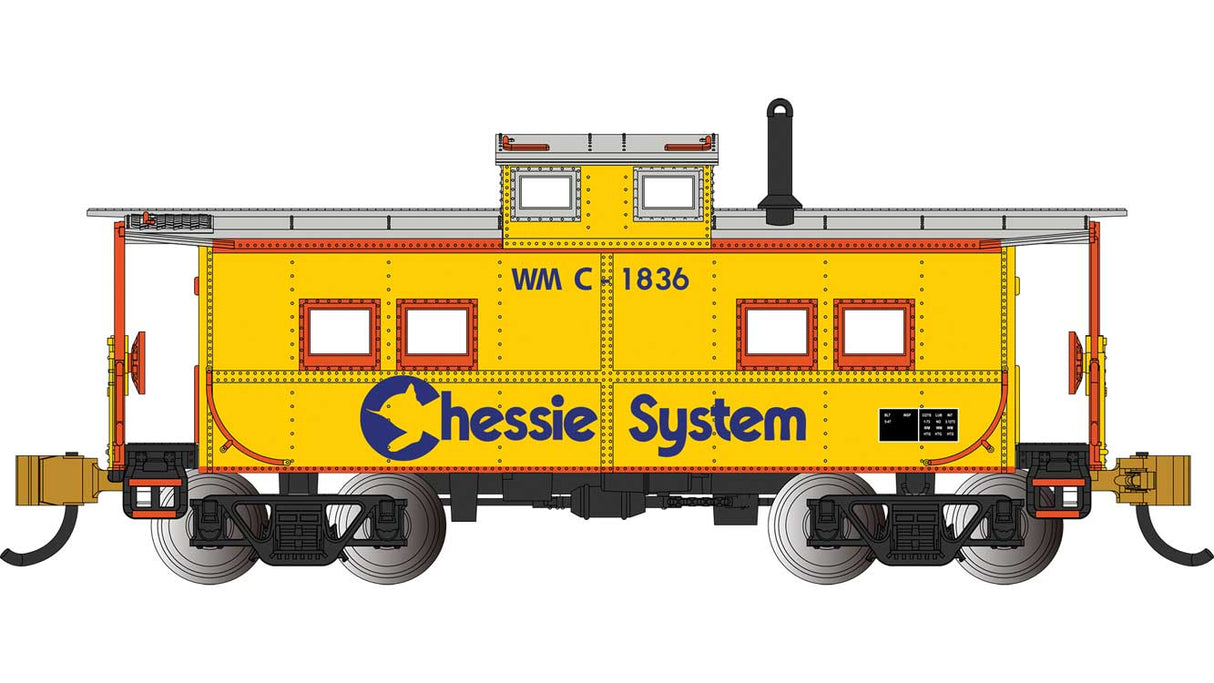 Northeast-Style Steel Cupola Caboose - Ready to Run - Silver Series(R) -- Chessie System WM #C-1836 (yellow, blue, vermillion, silver)
