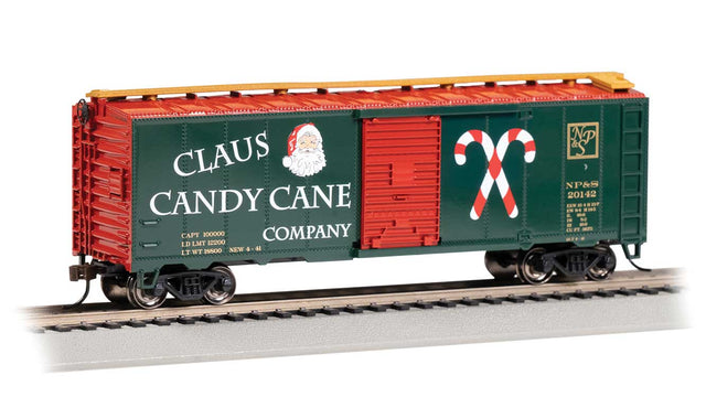 Pullman-Standard 40' Steel Boxcar - Ready to Run - Silver Series(R) -- Claus Candy Cane Co. NP&S #20142 (green, red, white)