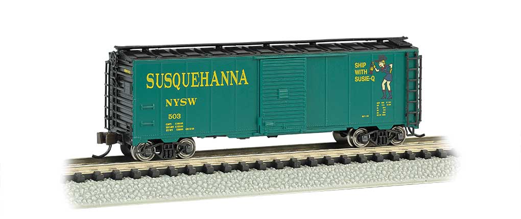 AAR 40' Steel Boxcar - Ready to Run - Silver Series(R) -- New York, Susquehanna & Western (green, black, yellow, "Suzy Q" Logo)-2