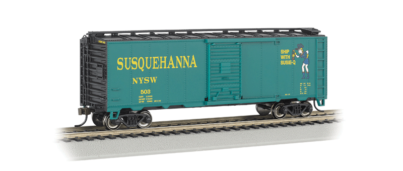 AAR 40' Steel Boxcar - Ready to Run - Silver Series(R) -- New York, Susquehanna & Western (green, black, yellow, "Suzy Q" Logo)-1