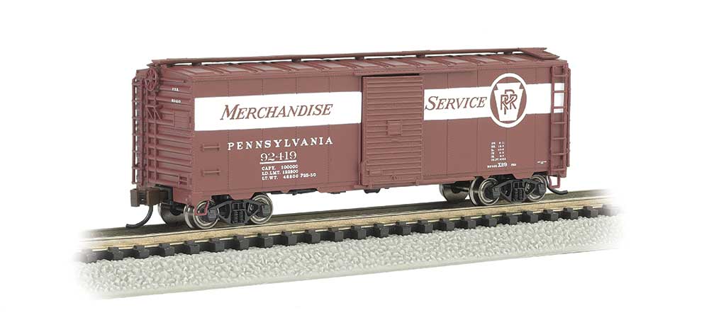 AAR 40' Steel Boxcar - Ready to Run - Silver Series(R) -- Pennsylvania Railroad 92419 (Tuscan, white, Merchandise Service Slogan)