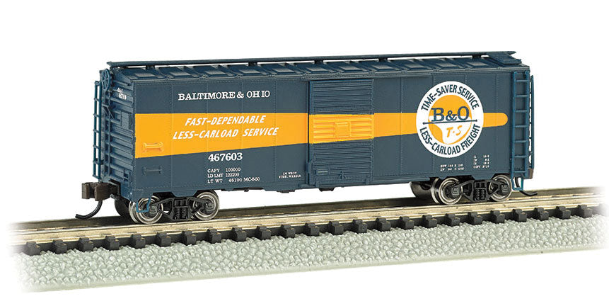 AAR 40' Steel Boxcar - Ready to Run - Silver Series(R) -- Baltimore & Ohio 467603 (Timesaver Scheme, blue, orange)