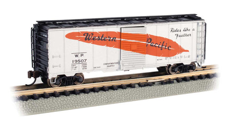 AAR 40' Steel Boxcar - Ready to Run - Silver Series(R) -- Western Pacific #19507 (silver, black, orange, Large Feather Logo)