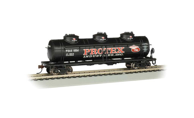 40' 3-Dome Tank Car - Ready to Run - Silver Series(R) -- Protex Industries POAX #1054 (black, red, white)