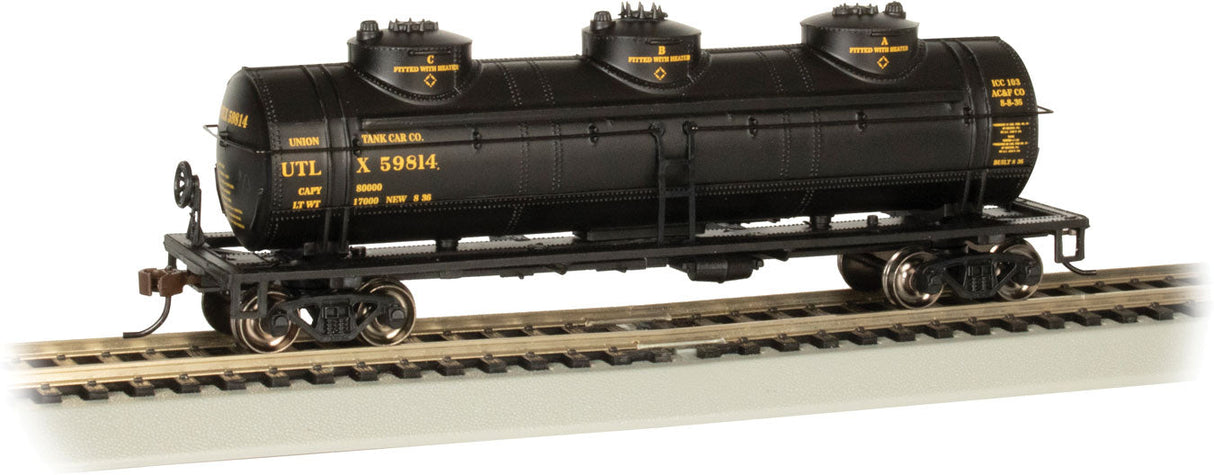 40' 3-Dome Tank Car - Ready to Run - Silver Series(R) -- Union Tank Line #59814 (black, yellow)