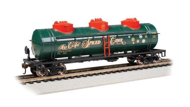 40' 3-Dome Tank Car - Ready to Run - Silver Series(R) -- Mrs. Claus Spiced Cider NP&S #2162 (green, red, gold, silver; Snowflakes)