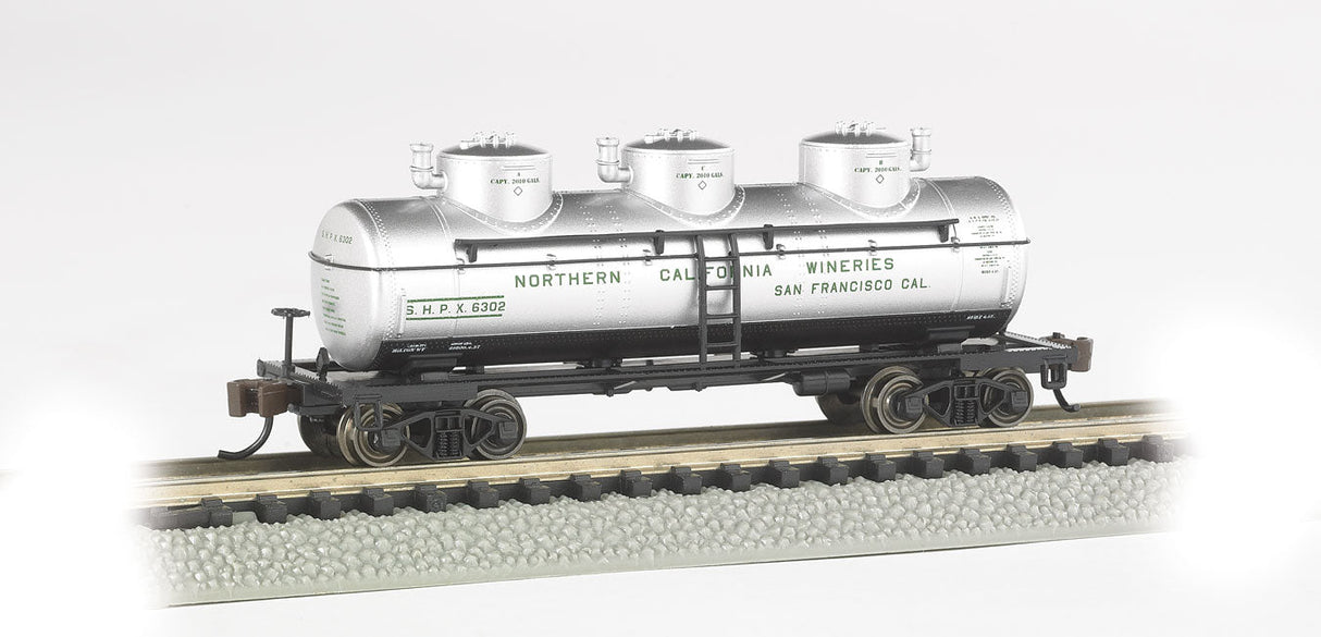 3-Dome Tank Car - Ready-to-Run -- Northern California Wineries (silver)-2