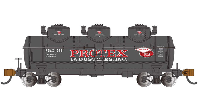 3-Dome Tank Car - Ready to Run - Silver Series(R) -- Protex Industries #1055 (black, red)
