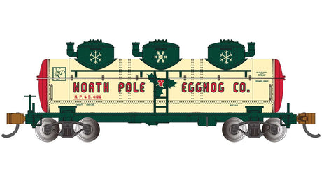 3-Dome Tank Car - Ready to Run - Silver Series(R) -- North Pole & Southern #4126 (Christmas Eggnog, cream, green, red)
