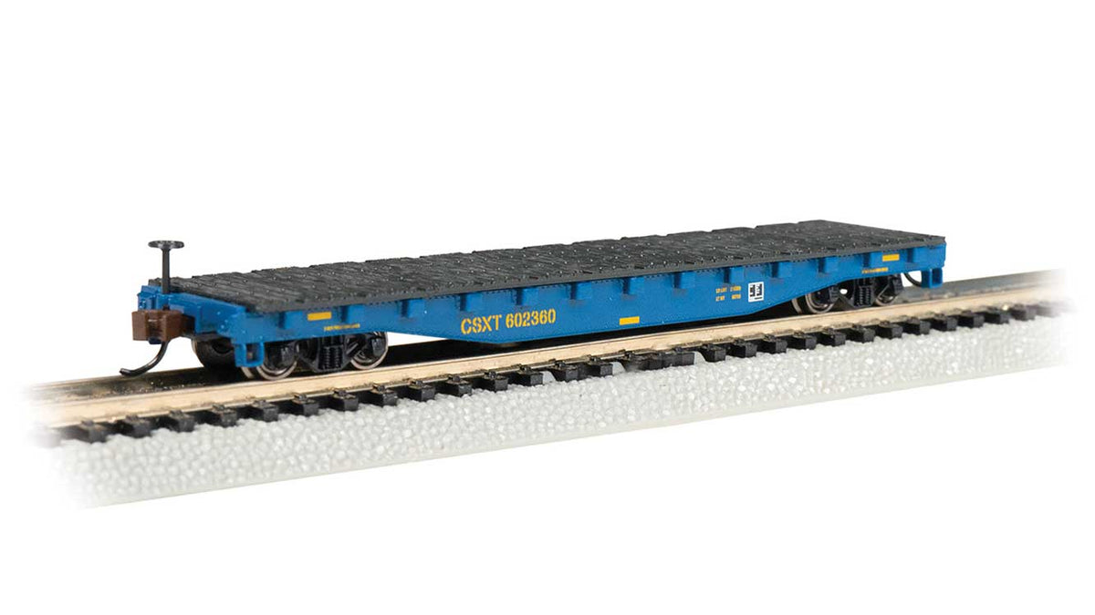 52' Steel Flatcar - Ready to Run -- CSX Transportation #602360 (blue, yellow)