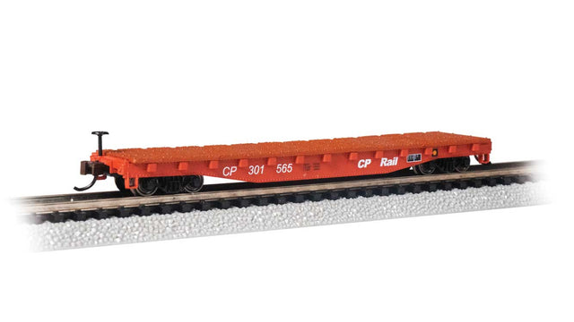 52' Steel Flatcar - Ready to Run -- CP Rail #301565 (Action Red, white)