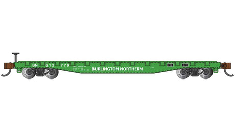 52' Flatcar - Ready to Run - Silver Series(R) -- Burlington Northern #612779 (Cascade Green, white)
