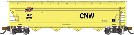 56' ACF Center-Flow Covered Hopper - Ready to Run - Silver Series(R) -- Chicago & North Western (yellow, black; Large CNW)-1