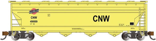 56' ACF Center-Flow Covered Hopper - Ready to Run - Silver Series(R) -- Chicago & North Western (yellow, black; Large CNW)-1
