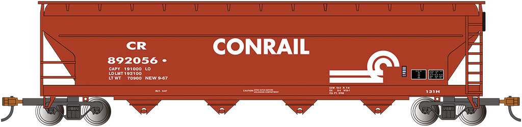 56' ACF Center-Flow Covered Hopper - Ready to Run - Silver Series(R) -- Conrail (Boxcar Red, white)-1