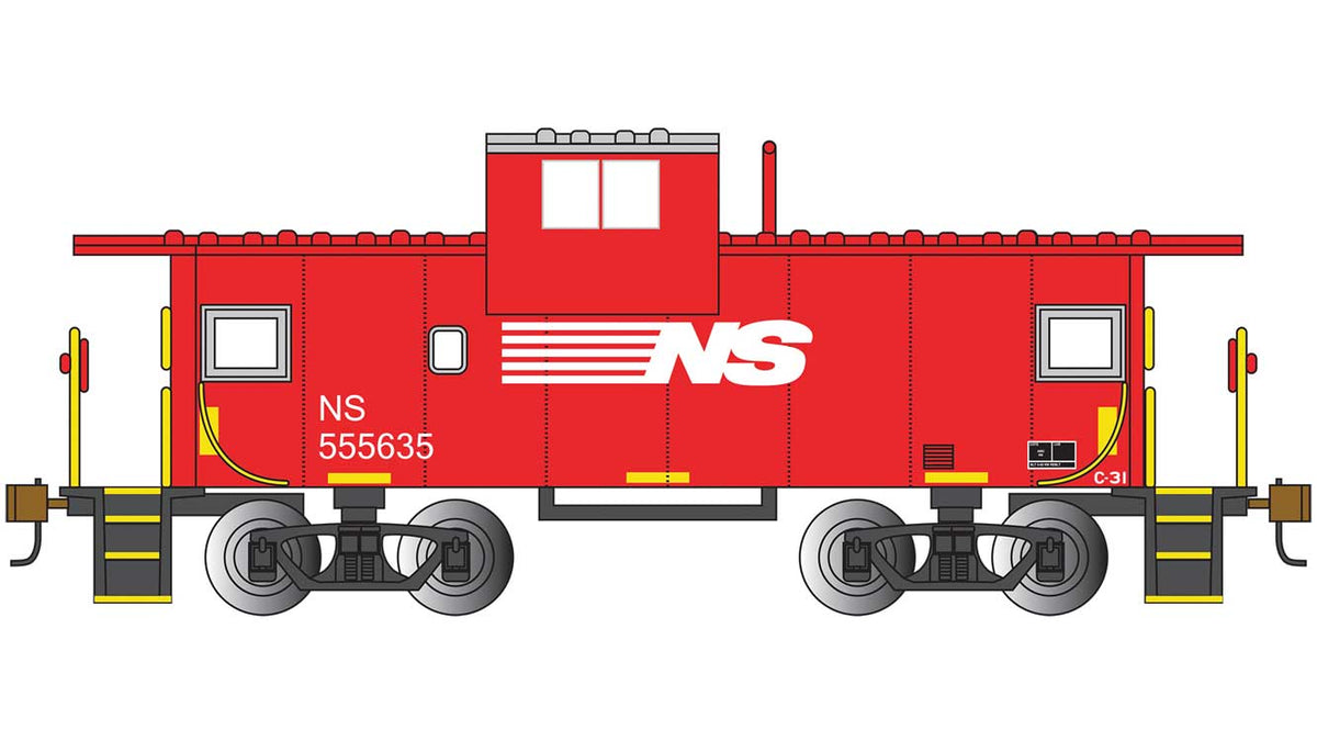 36' Wide-Vision Caboose - Ready to Run - Silver Series(R) -- Norfolk Southern #555635 (red, white)