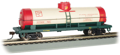 40' Single-Dome Tank Car - Ready to Run - Silver Series(R) -- North Pole & Southern #721 (Flying Reindeer Water Tanker)