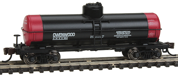 ACF 36' 6" 10,000-Gallon Tank Car - Ready to Run - Silver Series(R) -- Owenwood Motor Oil (black, red)-1