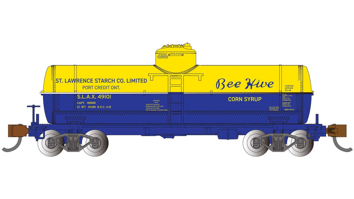 ACF 36' 6" 10,000-Gallon Tank Car - Ready to Run - Silver Series(R) -- Bee Hive Corn Syrup #49101 (yellow, blue)