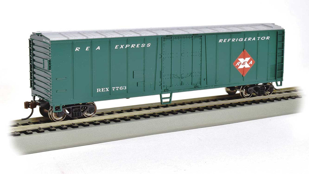 50' Steel Mechanical Reefer - Ready to Run - Silver Series(R) -- Railway Express Agency 7763 (green, red)