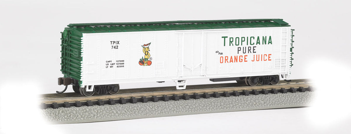 ACF 50' Steel Mechanical Reefer (2012 Version) - Ready to Run -- Tropicana Orange Juice TPIX #742 (white, green, orange; Girl Logo)-2