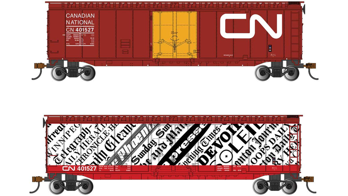 50' Plug-Door Boxcar - Ready to Run - Silver Series(R) -- Canadian National #401527 (Side A Newspring Display, Side B Boxcar Red)