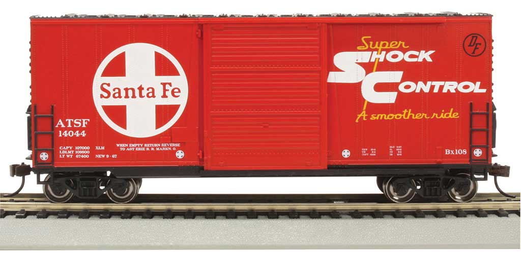 40' Steel Hi-Cube, Sliding-Door Boxcar - Ready-to-Run -- Atchison, Topeka & Santa Fe #14044 (red, black, white; Shock Control Graphic-1