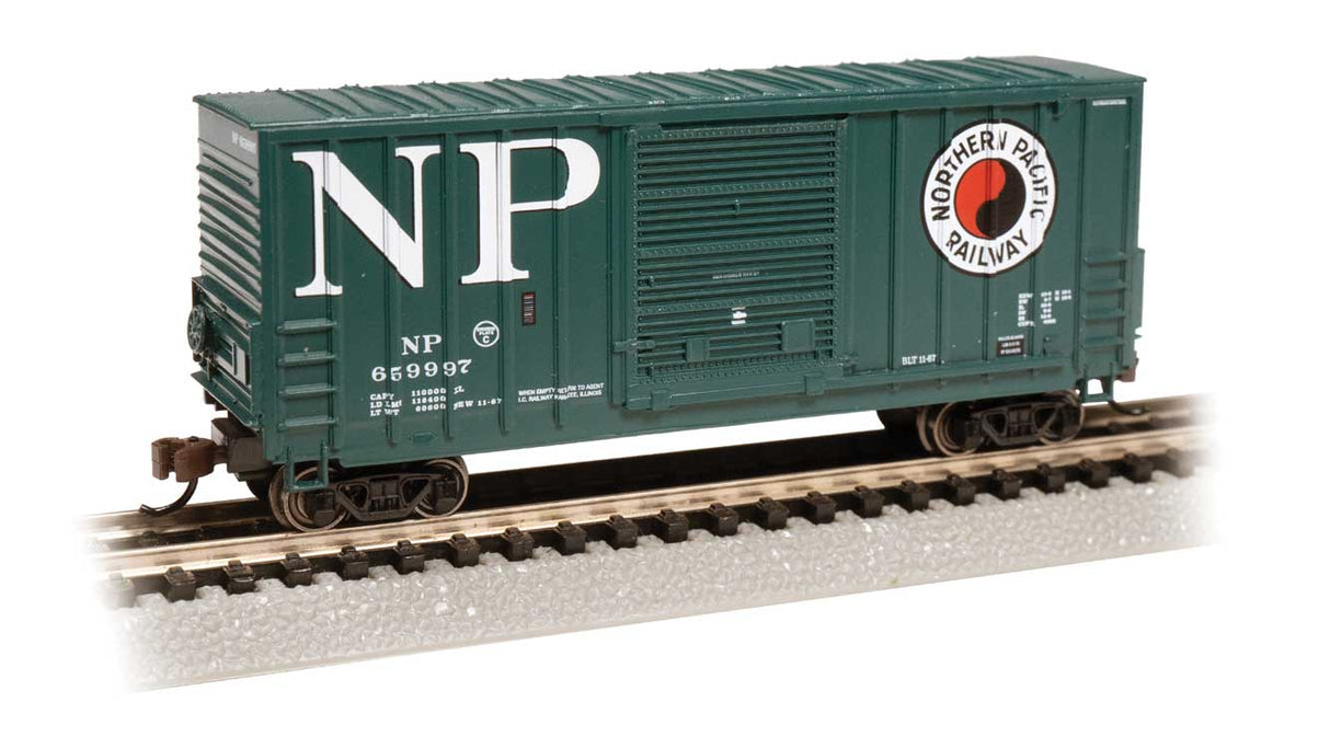 40' Hi-Cube Outside-Braced Boxcar - Ready to Run -- Northern Pacific #659997 (green, white, Large NP & Monad Logo)