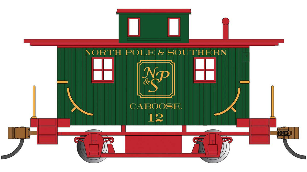 Wood 4-Wheel Bobber Caboose - Ready to Run - Silver Series(R) -- North Pole & Southern #12 (Christmas, green, red)