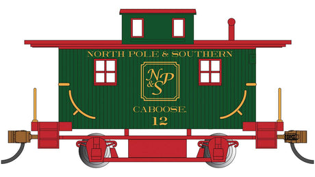 Wood 4-Wheel Bobber Caboose - Ready to Run - Silver Series(R) -- North Pole & Southern #12 (Christmas, green, red)