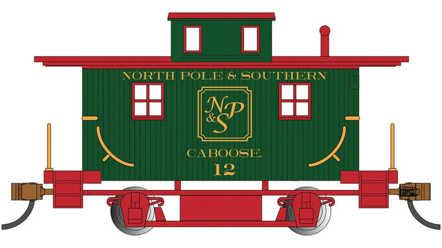 Wood 4-Wheel Bobber Caboose - Ready to Run - Silver Series(R) -- North Pole & Southern #12 (Christmas, green, red)