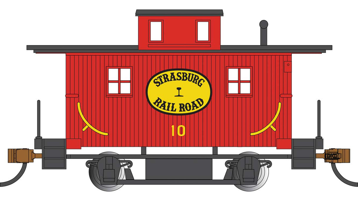 Wood 4-Wheel Bobber Caboose - Ready to Run - Silver Series(R) -- Strasburg #10 (red, yellow, oval logo)