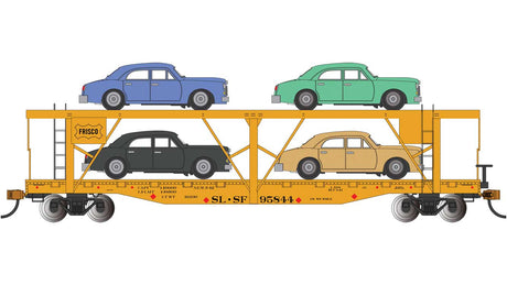 52' Open Auto Carrier with Sedan Load - Ready to Run -- St. Louis-San Francisco #95844 (yellow, black, Frisco Logo)