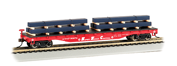 50' Flatcar w/Steel Beam Load Ready to Run -- Atchison, Topeka & Santa Fe-1