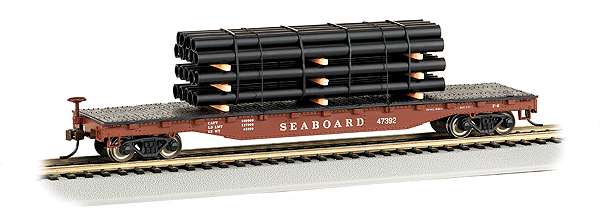 50' Flatcar w/Pipe Load Ready to Run -- Seaboard