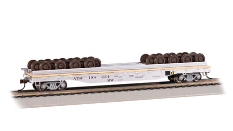 52' Wheel Flatcar with Load - Ready to Run -- Santa Fe #198234 (MOW silver, black)