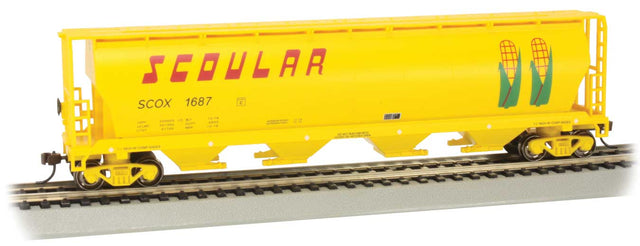 Canadian Cylindrical 4-Bay Grain Hopper - Ready to Run - Silver Series(R) -- Scoular Grain #1687 (yellow)-1