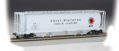 Canadian Cylindrical 4-Bay Grain Hopper - Ready to Run - Silver Series(R) -- Great Northern (gray, black, red, Large Grain Loading Lettering)-1