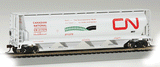 Canadian Cylindrical 4-Bay Grain Hopper - Ready to Run - Silver Series(R) -- Canadian National (white, red; Large Noodle, Environmental Mode Logos)-1