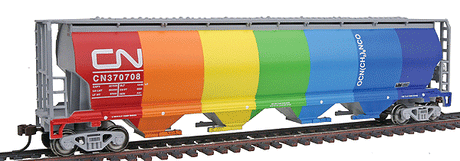 Canadian Cylindrical 4-Bay Grain Hopper - Ready to Run - Silver Series(R) -- Canadian National (Demonstrator; Rainbow Colors on Side A, Gray on Side B)